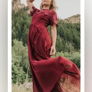ROOLEE | Fiona Rust Red Crochet Lace Maxi Dress Boho Modest Style | Large